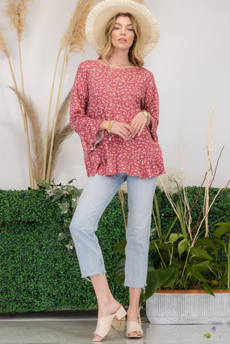 Women's Trendy Tops Floral Ruffle Detail Top