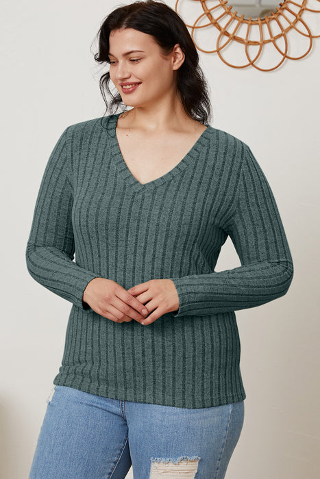 Basic Bae Ribbed V-Neck Long Sleeve T-Shirt