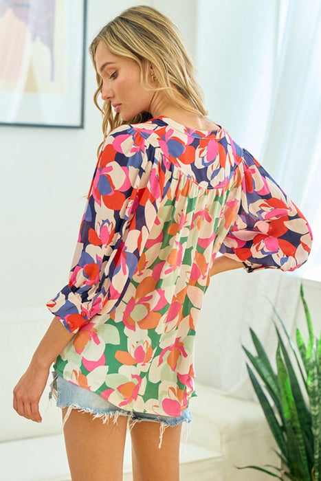 Women's Fashion Tops 2024 Floral Button Down Satin Shirt