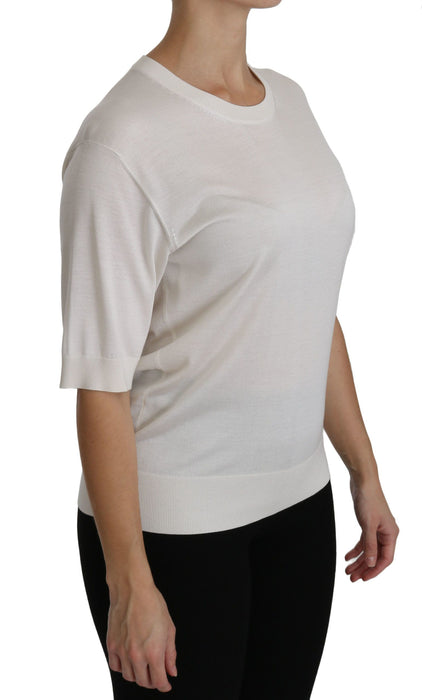 Dolce & Gabbana Elegant White Silk Crew Neck Top