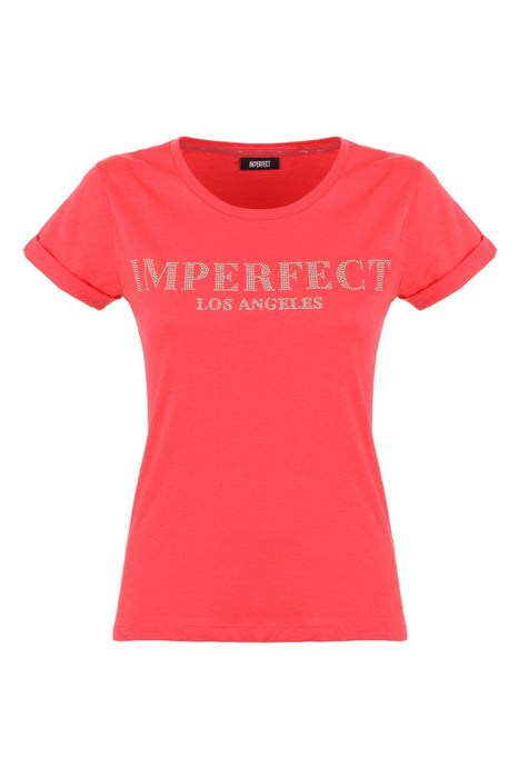Imperfect Chic Pink Cotton Logo Tee for Women