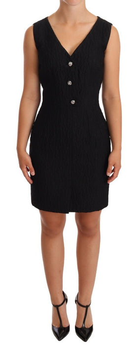 Dolce & Gabbana Elegant Black Sheath Mini Dress with Crystal Buttons