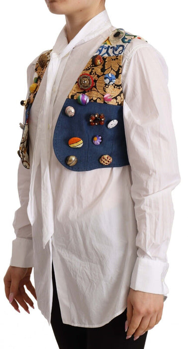 Dolce & Gabbana Multicolor Cropped Vest Top with Button Accents