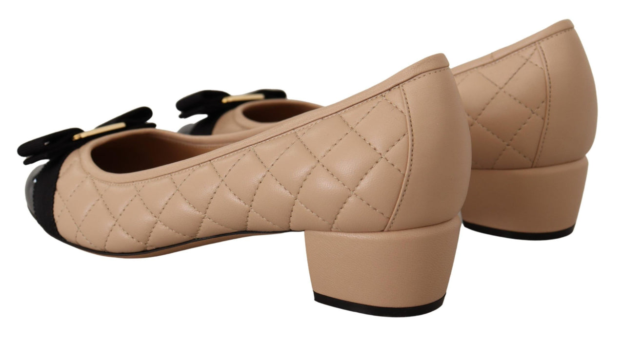 Salvatore Ferragamo Elegant Quilted Leather Pumps in Beige and Black