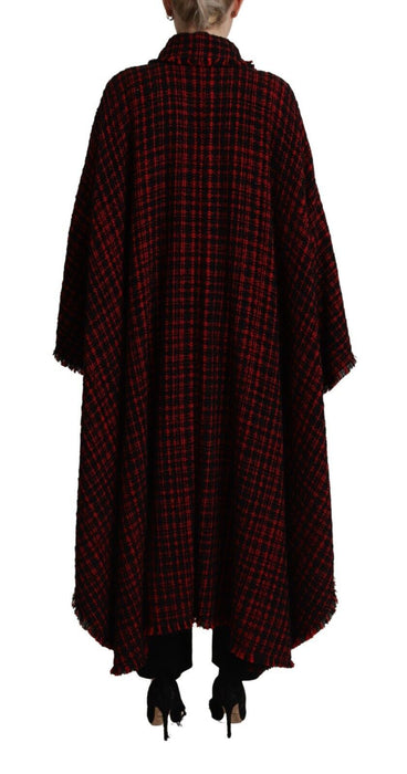 Dolce & Gabbana Elegant Red & Black Long Sleeve Overcoat Jacket