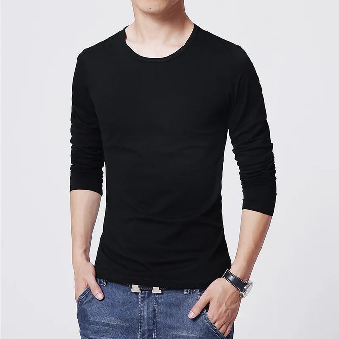 Men's T-Shirts Long Sleeve Slim Men T-Shirt Young Man Pure Color Tops Tees Shirt O-Neck For Male Boys Tshirt