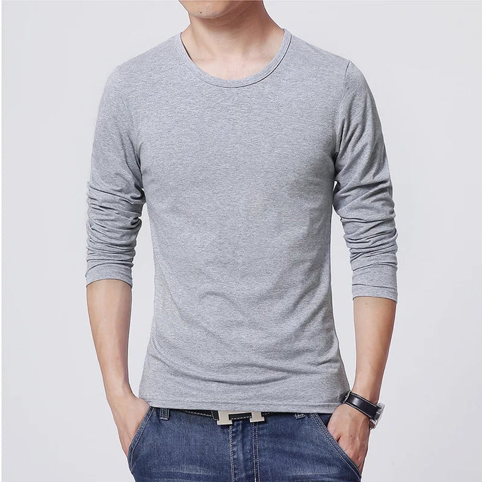 Men's T-Shirts Long Sleeve Slim Men T-Shirt Young Man Pure Color Tops Tees Shirt O-Neck For Male Boys Tshirt