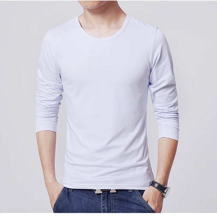 Men's T-Shirts Long Sleeve Slim Men T-Shirt Young Man Pure Color Tops Tees Shirt O-Neck For Male Boys Tshirt