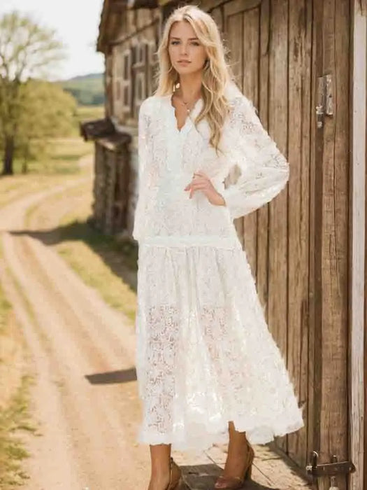 Women Fashion Designer Fall Dress V-neck Lantern Sleeves 3D Embroidered Flower Vintage Party Dresses