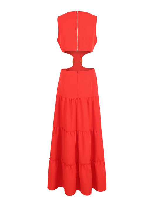 Women O Neck Dress Fit and Flare Long Dress Back Zipper Beachwear Women Hollow Out Party Dresses Casual Summer Clothing