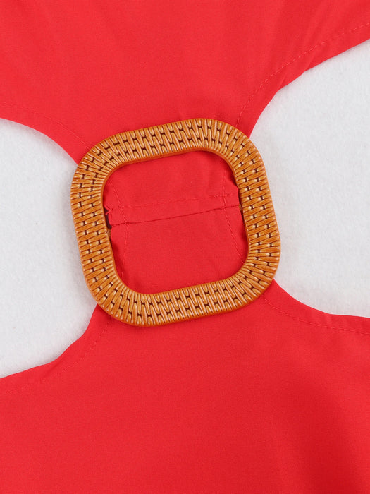 Women O Neck Dress Fit and Flare Long Dress Back Zipper Beachwear Women Hollow Out Party Dresses Casual Summer Clothing