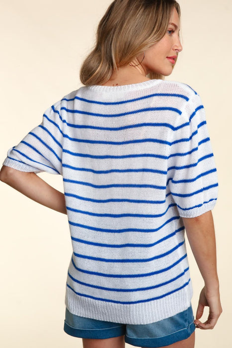 Women's Fashion Tops 2024 Letter Embroidery Striped Knit Top