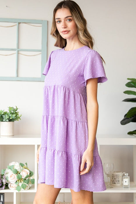 Women's Fashion Tops 2024 Swiss Dot Short Sleeve Tiered Dress