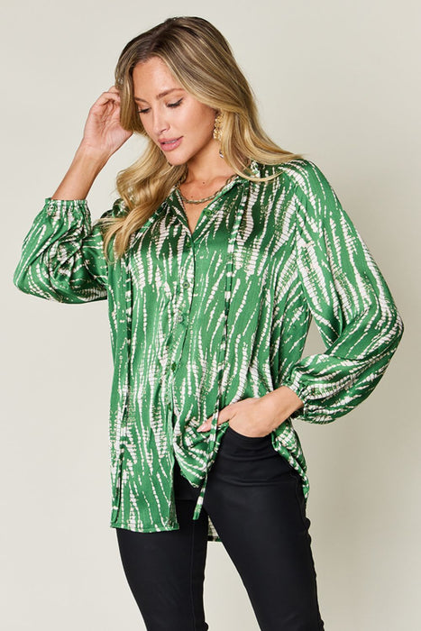 Double Take Printed Button Up Long Sleeve Shirt