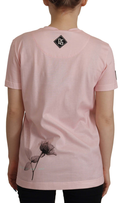 Dolce & Gabbana Floral Henley Cotton Tee in Pink