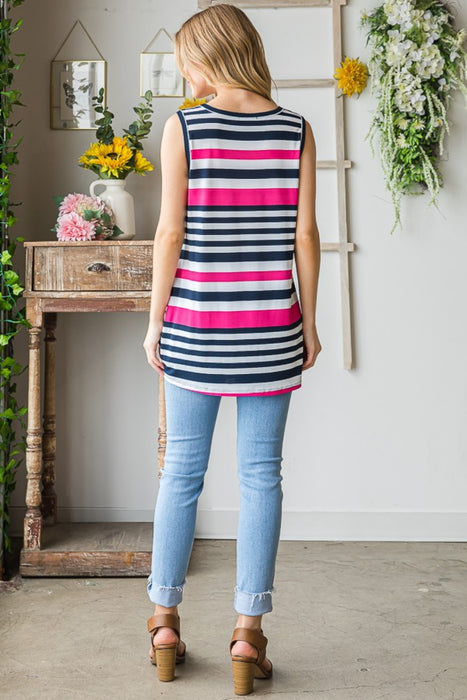 Women's Fashion Tops 2024 Striped Twist Knot Round Neck Tank