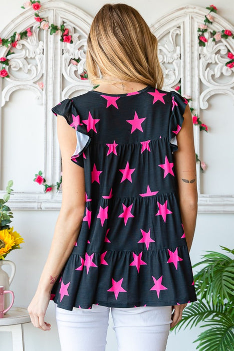 Women's Fashion Tops 2024 Round Neck Star Tiered Top