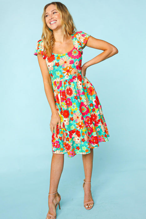 Women's Fashion Tops 2024 Floral Square Neck Short Sleeve Dress