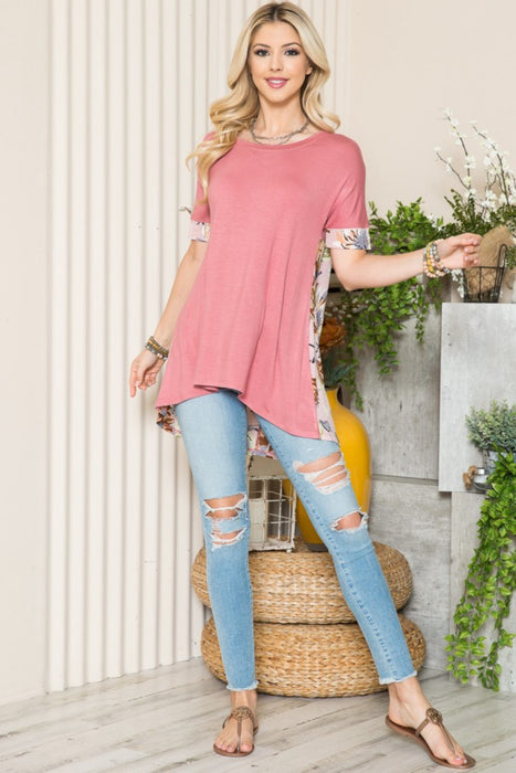 Women's Trendy Tops Flower Color Block Cross Back T-Shirt