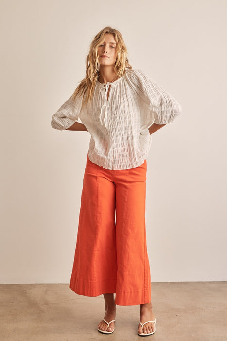 Women's Trendy Fashion Tops 2024 Textured Tie Neck Blouse