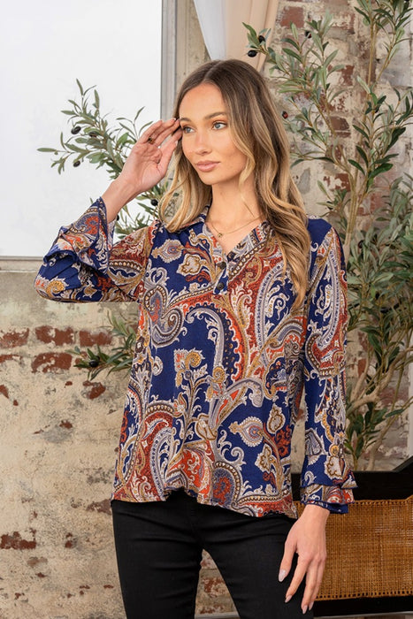 Women's Fashion Tops 2024 Wrinkle Free Paisley Print Long Sleeve Top