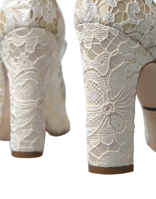 Dolce & Gabbana Chic Lace Block Heels Sandals in Cream White