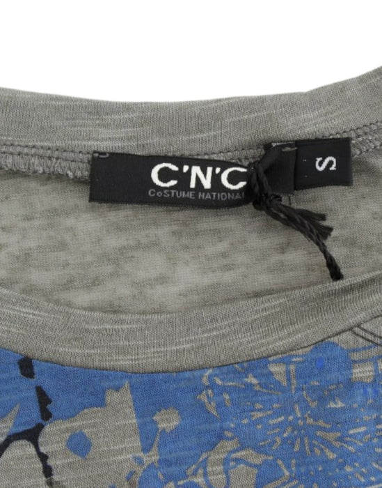 Costume National Chic Sleeveless Gray Top with Blue Detailing