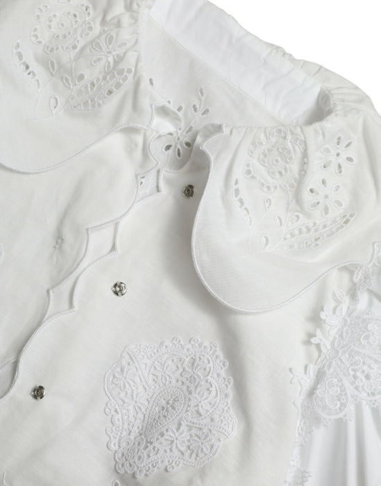 Dolce & Gabbana Elegant White Lace Trim Blouse Top
