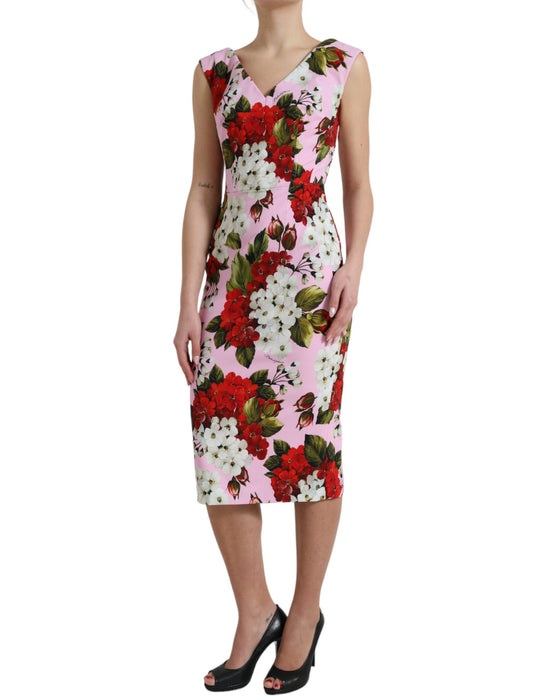 Dolce & Gabbana Elegant Floral Sheath Midi Dress in Pink