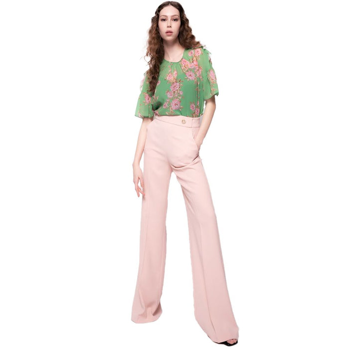 PINKO Pink Polyester Women Pant with Gold Button Detail