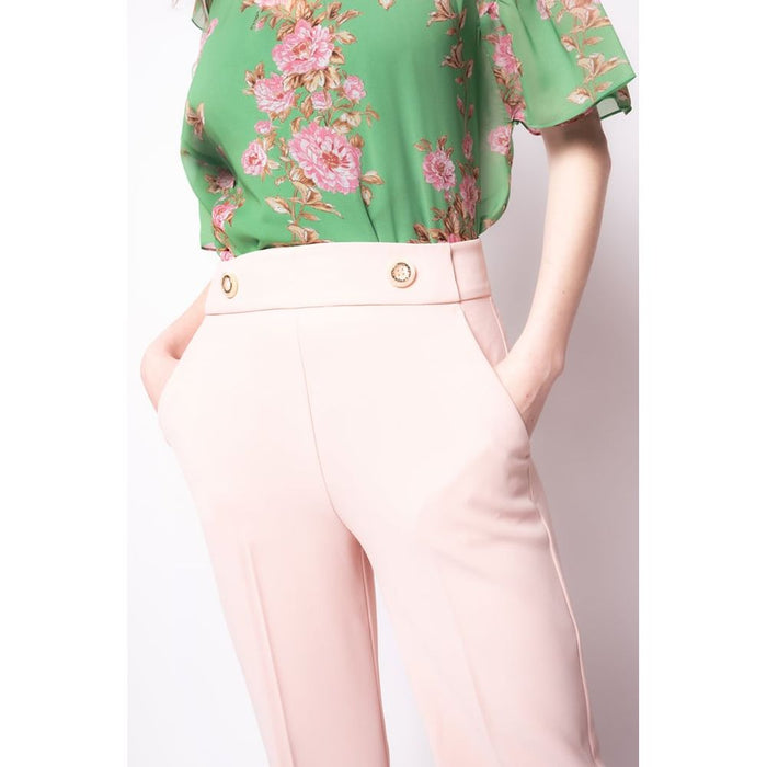 PINKO Pink Polyester Women Pant with Gold Button Detail