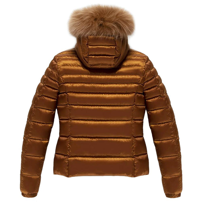 Refrigiwear Orange Nylon Women Jacket with Feather Padding and Fur Hood