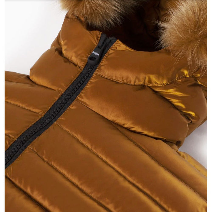 Refrigiwear Orange Nylon Women Jacket with Feather Padding and Fur Hood