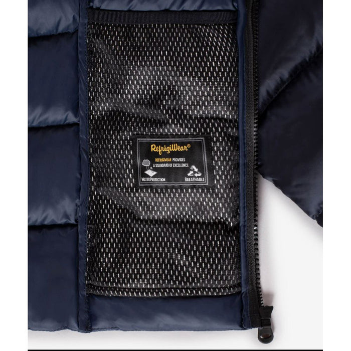 Refrigiwear Blue Nylon Women Jacket with Feather Padding and Fur Hood