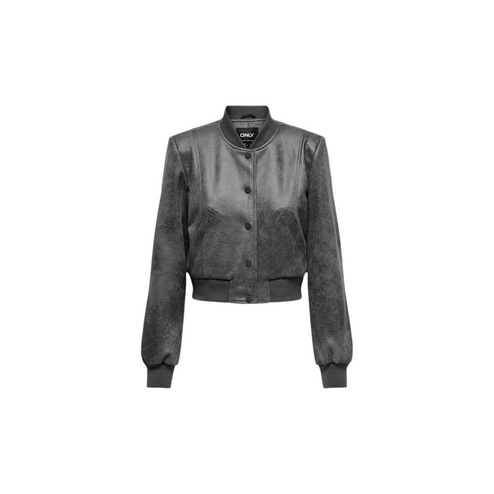 Only Gray Synthetic Leather Jackets & Coat