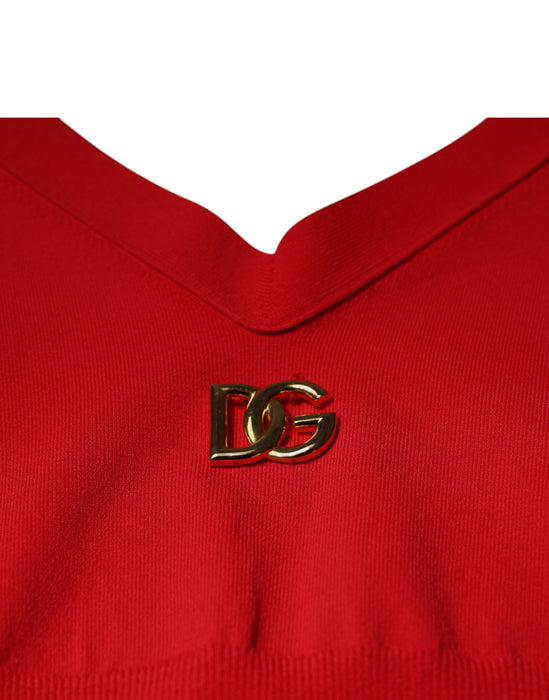 Dolce & Gabbana Red Viscose Sleeveless Halter Cropped Tank Top