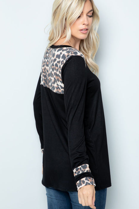 Women's Trendy Fashion Tops 2024 Long Sleeve Leopard Spliced T-Shirt