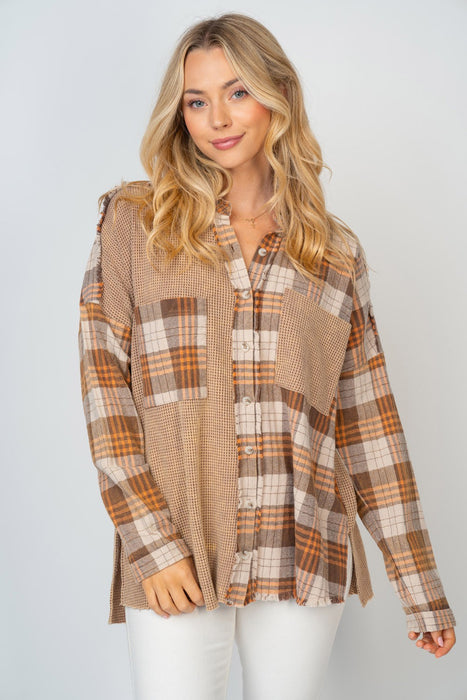 White Birch Contrast Plaid Button Down Shirt