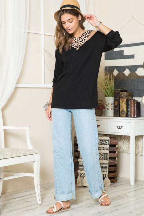 Women's Trendy Fashion Tops 2024 Leopard Braided Strap Long Sleeve T-Shirt