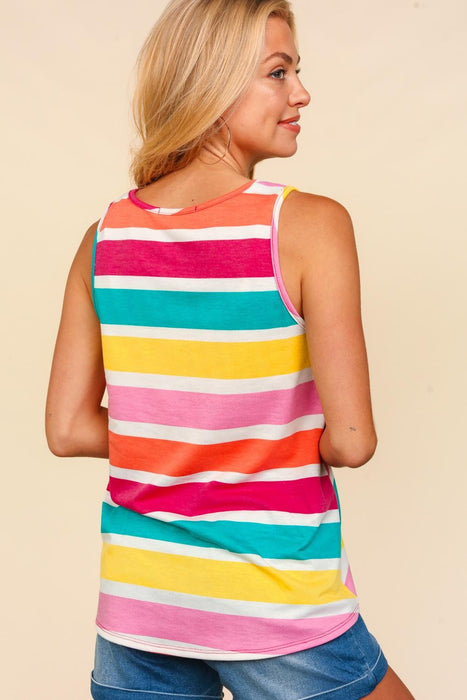 Women's Fashion Tops 2024 Round Neck Striped Knit Tank