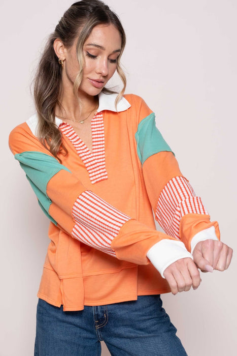 Women's Fashion Tops 2024 Color Block Top with Striped Panel