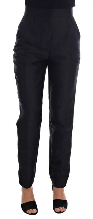Dolce & Gabbana Black Floral Brocade High Waist Pants