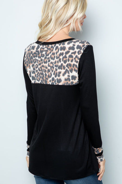Women's Trendy Fashion Tops 2024 Long Sleeve Leopard Spliced T-Shirt