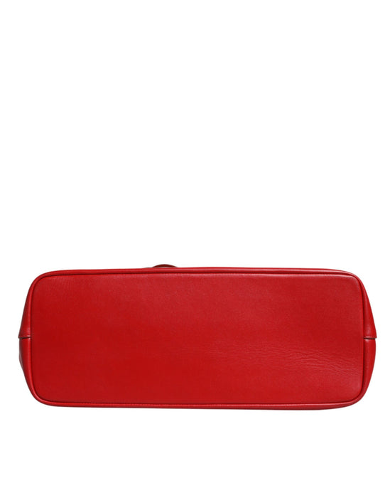 Dolce & Gabbana Red Leather Crystal DG Logo FEFE Shoulder Tote Bag