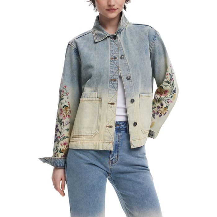 Desigual Light Blue Cotton Jackets & Coat
