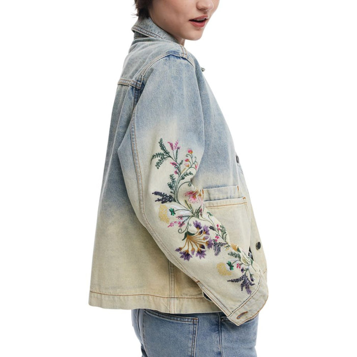 Desigual Light Blue Cotton Jackets & Coat