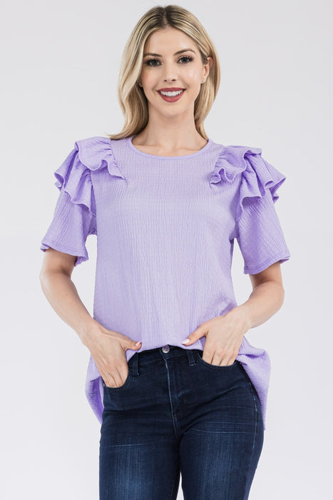 Women's Trendy Fashion Tops 2024 Ruffle Layered Short Sleeve Texture Top