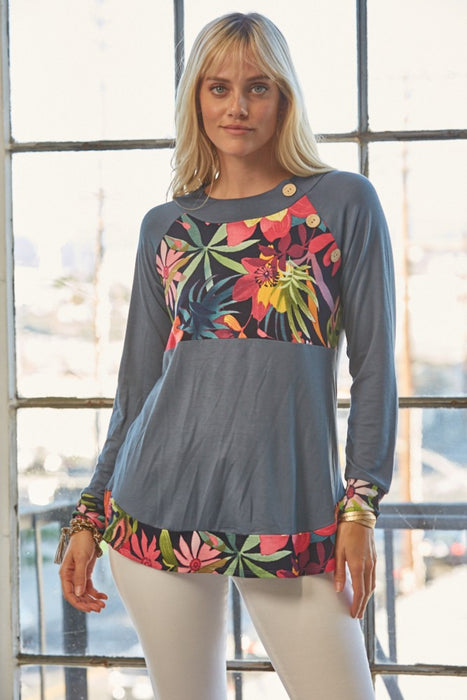 Women's Fashion Tops 2024 Tropical Print Long Sleeve T-Shirt