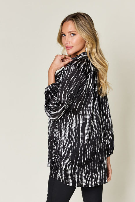 Double Take Printed Button Up Long Sleeve Shirt