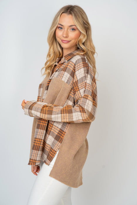 White Birch Contrast Plaid Button Down Shirt